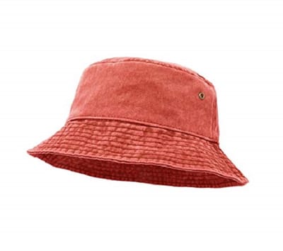 Bucket Hat Unisex – Washed Denim Vissershoedje – Vintage Zonnehoed Maat M (56-58 cm) – Festivalhoedje voor Heren en Dames – oranje kleur