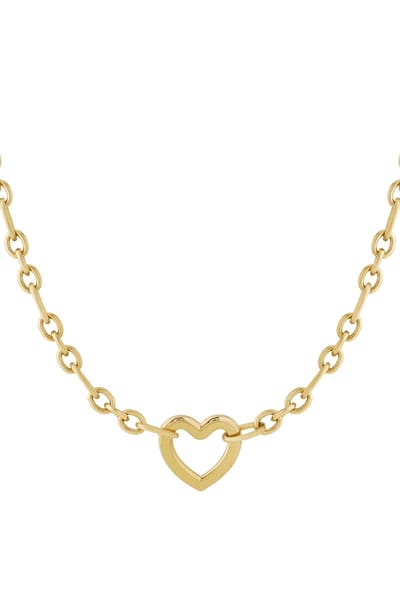 Goudkleurige dames ketting van harten - Schakel met hartjes - Stainless steel - 42 cm - Ketting met hanger - Valentijnsdag cadeau