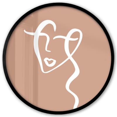 Poster in lijst Rond - Fotolijst 40x40 cm - Posters - Gezicht - Vrouw - Bruin - Wit - Ronde posterlijst zwart - Decoratie - Wanddecoratie woonkamer - Muurdecoratie slaapkamer