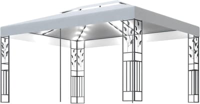 Tuinpaviljoen met LED - Feesttent Prieel - Buitenfeest Organiseren - Dubbel Dak Ontwerp - 3 x 4 Meter - Wit