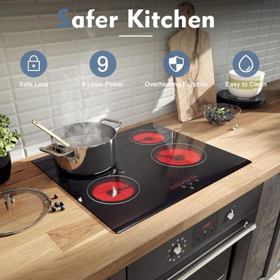 Keramische kookplaat 4 zones 60 cm met touch control en kinderbeveiliging