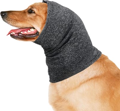 Oorbeschermer hond - Rustgevende col voor honden - Tegen geluid - Anti lawaai - Honden oorbescherming - Dog ear cover - Calming dog snood - Geluidsdempend - Anti stress - Zwart/grijs - Jonyx
