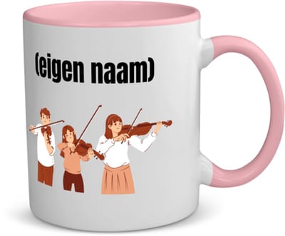 Akyol - 3 mensen met violen koffiemok - theemok - roze - Viool - muziek liefhebbers - met eigen naam - de echte viool liefhebber - cadeau - kado - 350 ML inhoud
