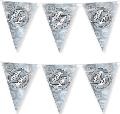 Paperdreams jubileum 25 jaar getrouwd vlaggetjes - 2x - feestversiering - 10m - dubbelzijdig