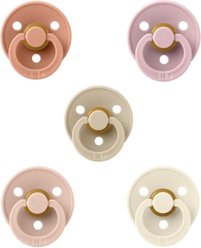 Bibs fopspenen 0-6 maand set 5 stuks Peach,Pink Plum,Vanilla,Blush en Ivory maat 1