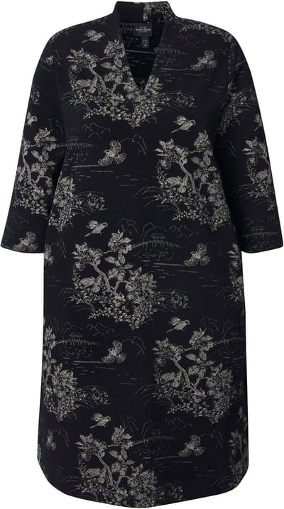 Ulla Popken - Dames - Jacquard-jurk A-lijn gobletkraag 3/4-mouwen - Zwart - Maat 42+