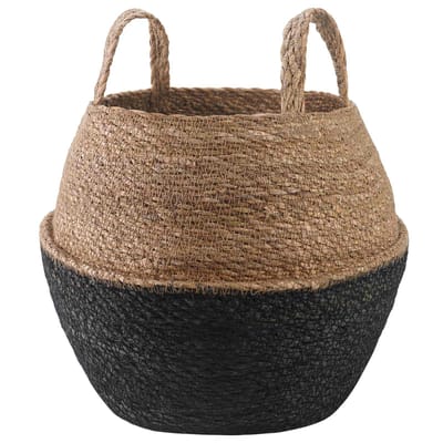 vidaXL Plantenpot met handvatten Zwart Ø 32 x 32 cm 100% Zeegras