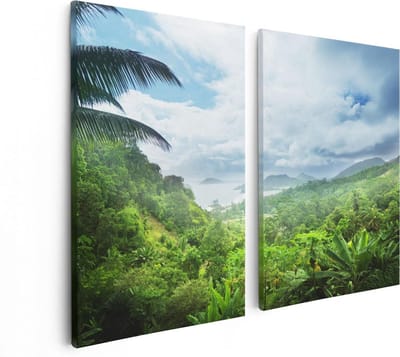 Artaza Canvas Schilderij Tweeluik Jungle Uitzicht Op De Seychellen - 80x60 - Foto Op Canvas - Canvas Print