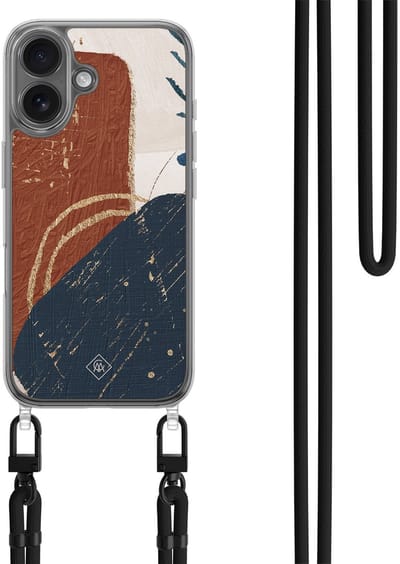 Casimoda® hoesje met zwart koord - Geschikt voor iPhone 17 - Abstract Teracotta - Afneembaar koord - TPU/polycarbonaat - Multi