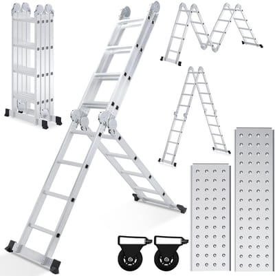 Aluminium Ladder - Klapladder Steiger - Klus Klussen Thuis - Veelzijdig Inzetbaar - 4.7 Meter - Zilver