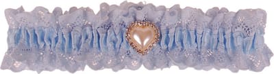 Kousenband Blauw met Kant en Hartvorm Parel met Strass - Grote Maat