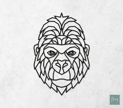 Laserfabrique Wanddecoratie - Geometrische Gorilla - Medium - Zwart - Geometrische dieren en vormen - Houten dieren - Muurdecoratie - Line art - Wall art