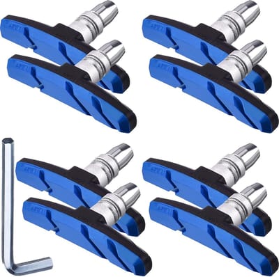 8 stuks fietsremblokken - Mountainbike remblokken - 70 mm - Met zeskantmoer en sluitring - Antislip en geluidsarm - Geschikt voor cruisers, mountainbikes en andere universele V-type remblokken - Inclusief sleutel - blauw