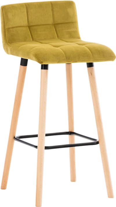 CLP Lincoln Barkruk - hout - met rugleuning - velvet - Fluweel - geel/natura