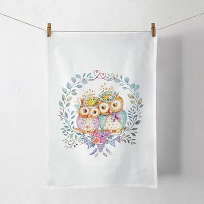 Ambiente Kitchen towel Owl couple in love – set van 2 theedoeken 50x70 cm – 100% katoen – romantisch uilen design