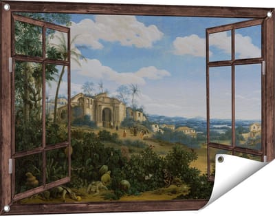 Gards Tuinposter Doorkijk Gezicht op Olinda, Brazilië - Frans Jansz. Post - 90x60 cm - Tuindoek - Tuindecoratie - Wanddecoratie buiten - Tuinschilderij