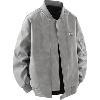 Leren Jack Heren Lente Werkjas Korte Amerikaanse Baseballpak Motorpak Retro 3XL gray
