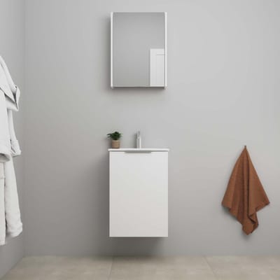 On-Line Badkamermeubelset - 45 cm - Bouwpakket - 1 Deur met Greep - Porseleinen Wastafel - 1 Kraangat - Spiegelkast - Hoogglans Wit