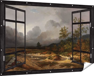 Gards Tuinposter Doorkijk Landschap bij Naderend Onweer - Willem Roelofs - 180x120 cm - Tuindoek - Tuindecoratie - Wanddecoratie buiten - Tuinschilderij
