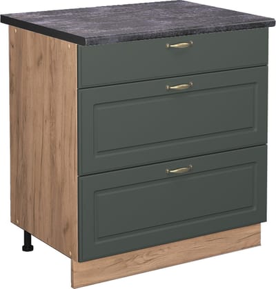 Vicco Fame-Line Keukenonderkast – 80 cm met 3 laden, WB Antraciet Groen-Goud Landhuis