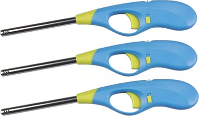 BBQ/keuken aanstekers - 3 stuks - lange steel - 26 cm - blauw
