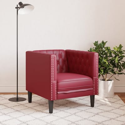 vidaXL - Fauteuil - Chesterfield-stijl - kunstleer - wijnrood