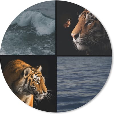 Muismat rond 20x20 cm - Mousepad Collage - Tijger - Vlinder - Zee - Ronde muismatten