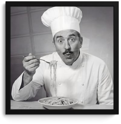 Poster in lijst - Fotolijst 40x40 cm - Posters - Chef - Spaghetti - Pasta - Posterlijst zwart - Decoratie - Wanddecoratie woonkamer - Muurdecoratie slaapkamer