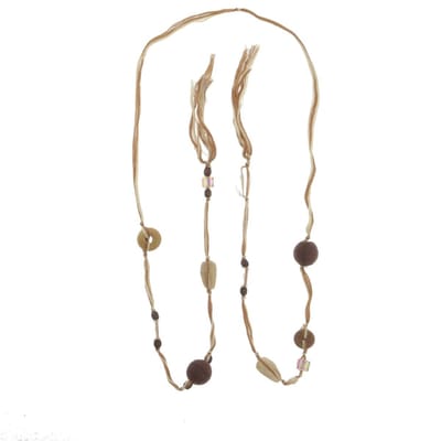 Behave - Ketting beige bruin crème kleur - Knoop ketting met houten kralen - 160 cm