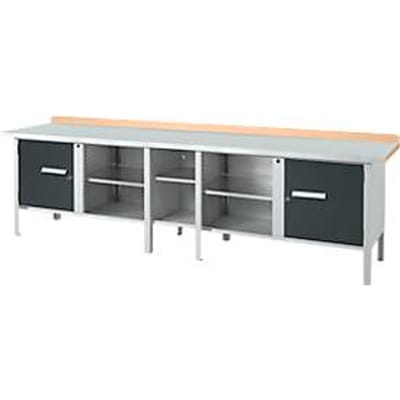 Schäfer Shop Select PWi 300-1 box-type werkbank, beuken multiplex blad, met stalen afdekking, tot 750 kg, B 3000 x D 700 x H 840 mm, antraciet