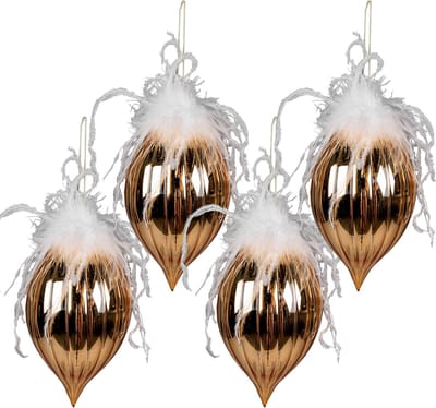 Clayre & Eef Kerstbal Set van 4 Overig Ø 10 cm Goudkleurig Wit Glas Kerstballen