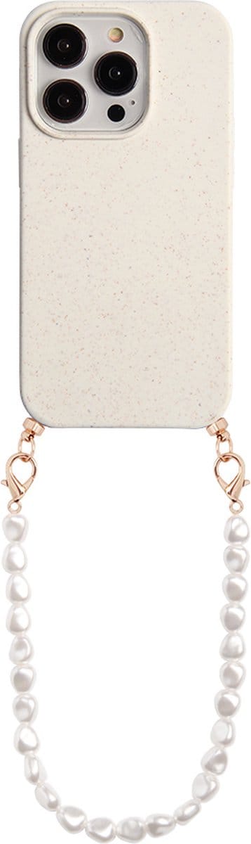 Casies biodegradable hoesje geschikt voor Apple iPhone 11 met koord - Parel ketting - short size - Parels - Cord Case Pearl