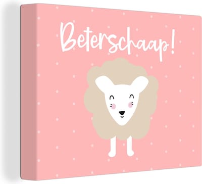 Canvas Schilderij Beterschap - Quote - Roze - Schaap - 40x30 cm - Wanddecoratie