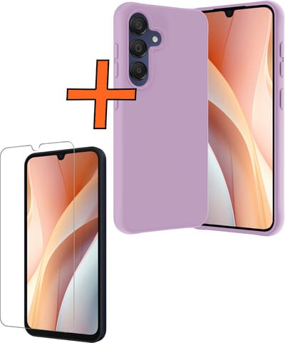 Hoes - Met Screenprotector - Geschikt voor Samsung Galaxy A15 - Sterk & Shockproof - Back Cover - Siliconen Case - Telefoon Hoes - Lila