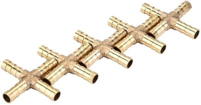 Dailygoods- Slangconnector 5 Stuks - Messing 4-Weg - Opening 6/8/10/12mm - Voor Lucht/Water/Olie/Gas - Schokbestendig - Lange Levensduur - Slangverbinder