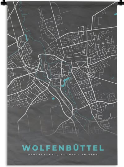 Wandkleed - Wanddoek - Stadskaart – Plattegrond – Duitsland – Blauw – Wolfenbüttel – Kaart - 120x180 cm - Wandtapijt