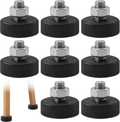 Set van 8 Schroefbare Rubber Voetjes M12 x 21 mm voor Meubels, Tafels en Kasten - Zwart