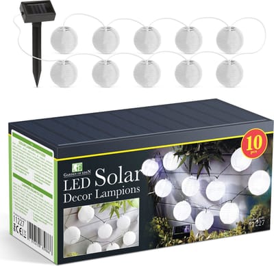 Garden of Eden - Lampionnen Lichtsnoer Tuin Solar - Wit - Sfeerverlichting voor buiten op Zonne-energie - Waterbestendig - Lampion snoer voor balkon, tuin of sfeervol bij bubbelbad!