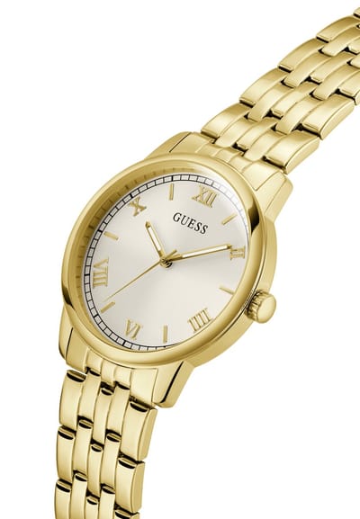 Guess Chandler Quartz Analoog Horloge Goudkleurig Kast Gemaakt Van 100% Roestvrij Staal En Een Armband Van 100% Roestvrij Staal 40 GW1053G1, GW1053G2, GW1053G5