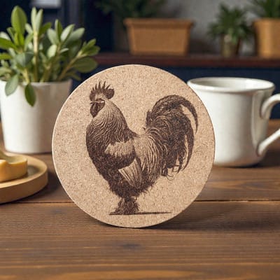Baardmans Creaties - Pannen-onderzetter kurk rond 17 cm 'Haan'