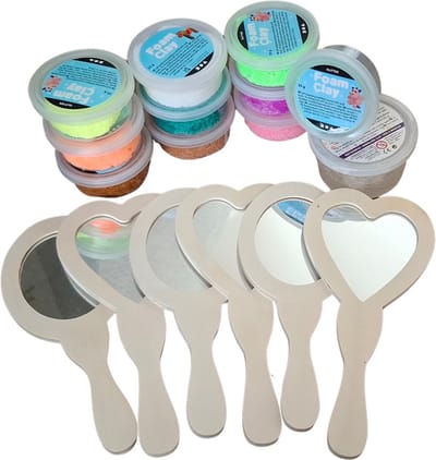 Creativity for you Knutselpakket voor kinderfeestjes - Maak je eigen handspiegel met foam clay voor 6 kinderen