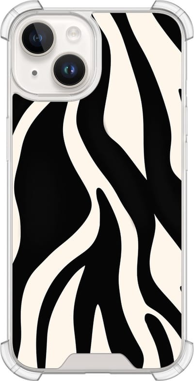 Shockproof hoesje - Geschikt voor iPhone 14 - Zebra - Extra sterke case - TPU/polycarbonaat - Print / Illustratie - Zwart, Transparant