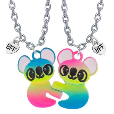 Bixorp Friends BFF Ketting voor 2 met Regenboog Koala's - Zilverkleurig Koord Vriendschapsketting - Twee Helften Best Friends - Voor Meisjes - Best Friends Ketting Vriendschap Cadeau voor Twee