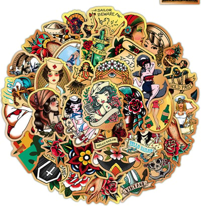 Stickers 'American Traditional Tattoo' - 50 Laptopstickers - Vintage Kunst Tatoeage Stijl