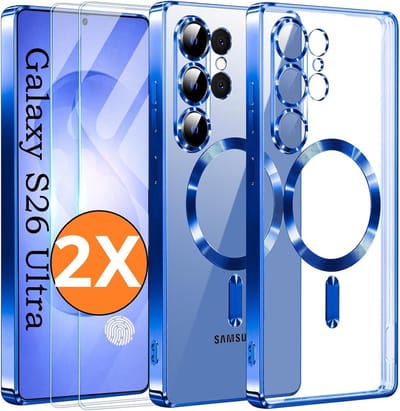 Hoesje Magsafe Geschikt voor Samsung Galaxy S26 Ultra hoesje backcover Blauw – Lens beschermer – Transparant hoesje met Samsung S26 Ultra screenprotector - 2 stuks