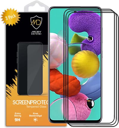 3-Pack MobyDefend Screenprotectors - Geschikt voor Samsung Galaxy A51 - Screensavers Met Zwarte Randen - Gehard Glas