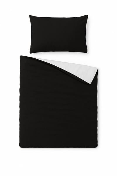 Double Face Dekbedovertrek – Zwart/Wit – 140x220 cm – 100% Katoen – Inclusief 1 Kussensloop – 1-Persoons – Strijkvrij & Drogergeschikt