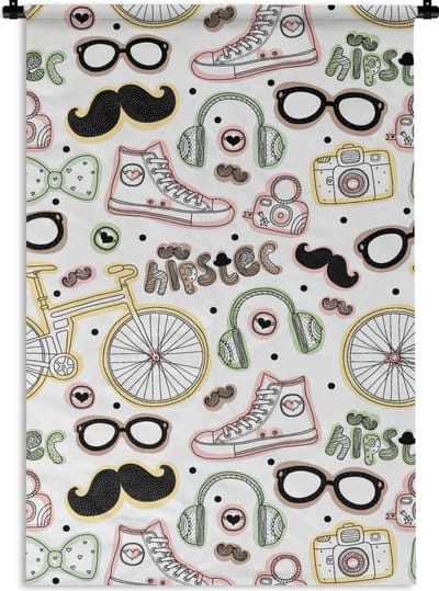 Wandkleed - Wanddoek - Doodle - Koptelefoon - Patroon - 60x90 cm - Wandtapijt