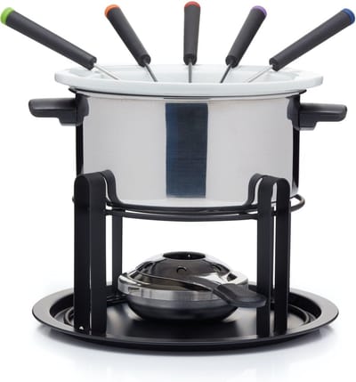 KitchenCraft 3-in-1 Fondueset met Kleurgecodeerde Fondue Vorken (voor Chocolade - Vlees en Kaas Fondue)