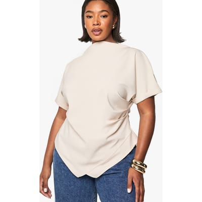 boohoo Dames PLUS GERAFFELDE ASYMMETRISCHE TOP | Steen | Maat: 44